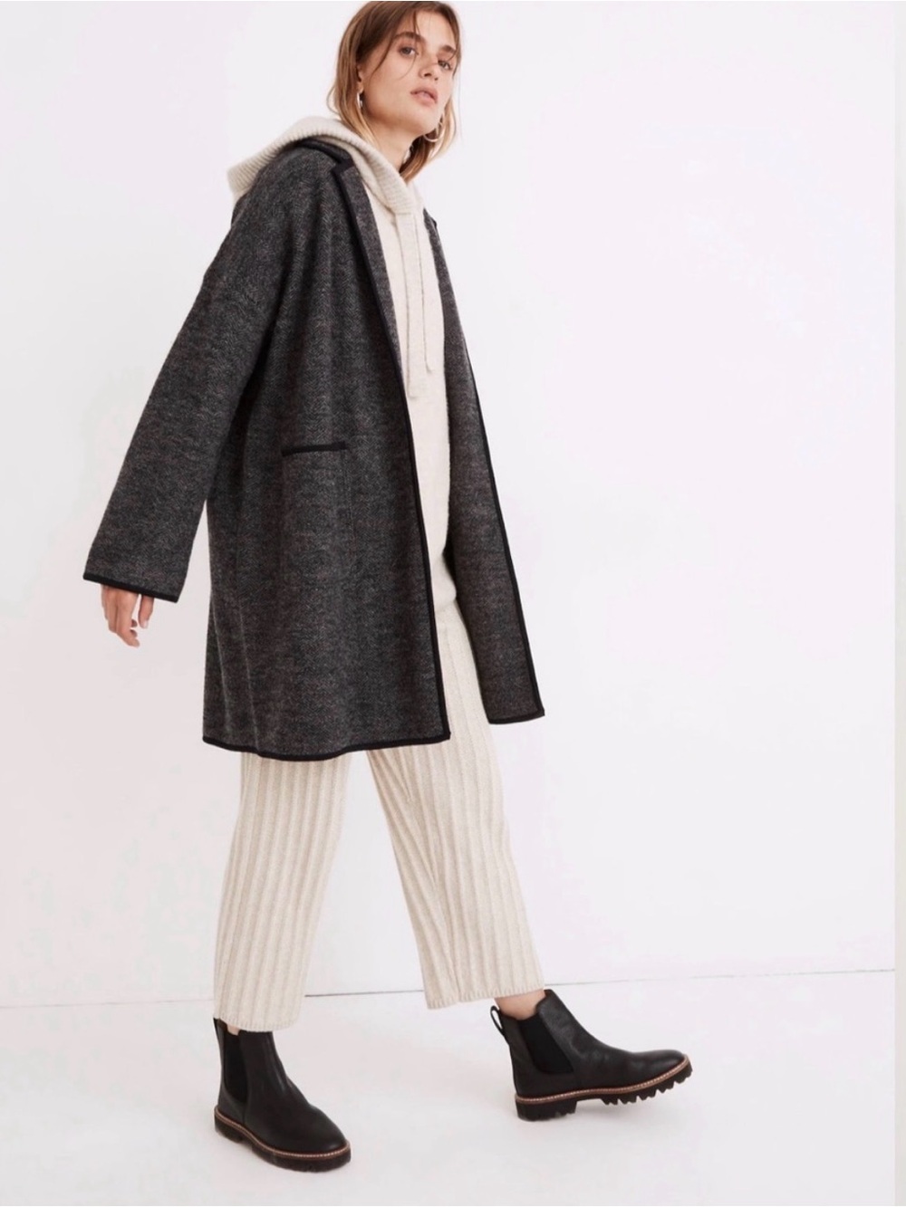 Charcoal Herringbone Wool Coat